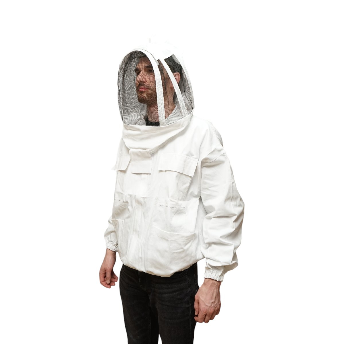 Bluza apicola alba cu masca de protectie tip gluga marimea L